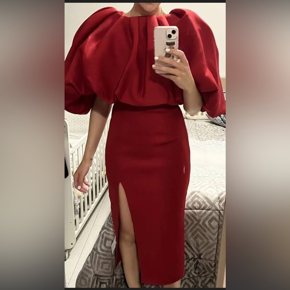 Asos design bubble pencil midi dress with split in red #Cybermondaysale - Picture 14 of 16